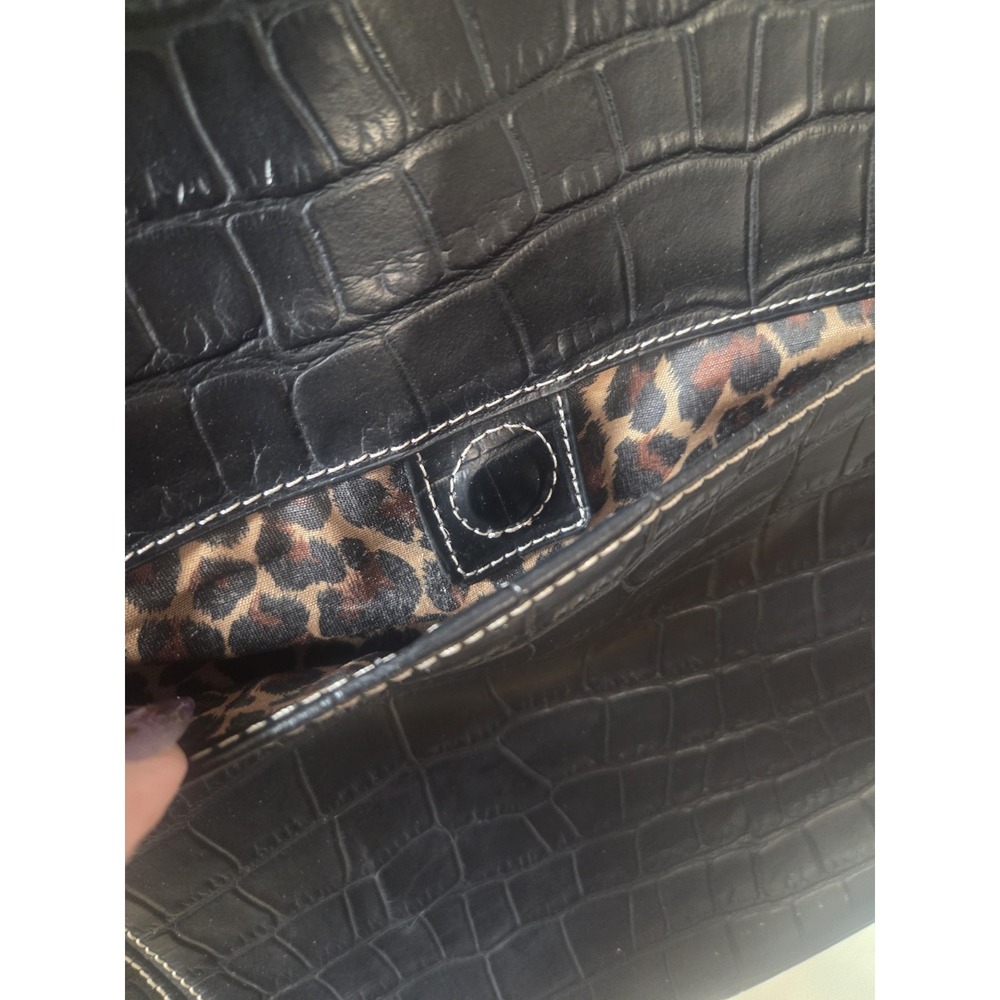 Wilsons Leather Women Handbag Black Leather Croc Embossed Inner Pockets Tote Bag - Picture 3 of 8